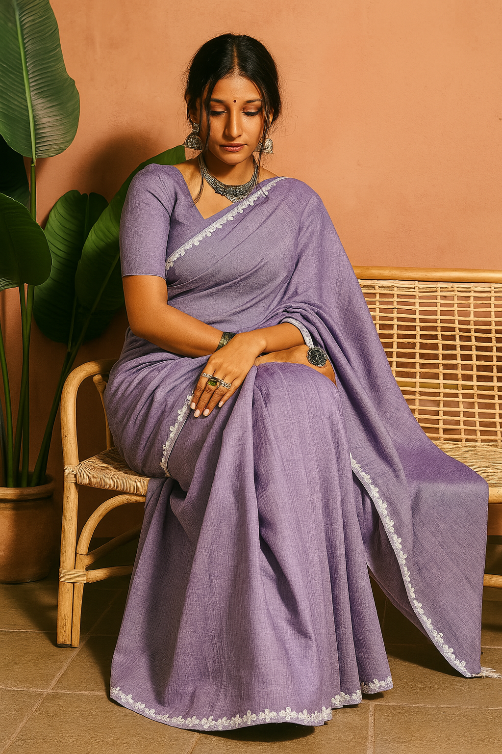 Nayan Tara Lace Border CK Khadi Saree with Blouse Piece